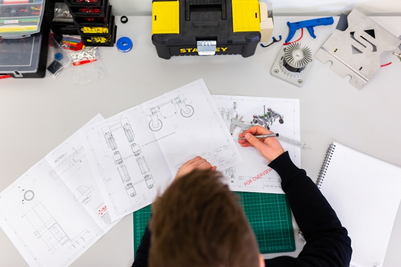 Engineer preparing construction drawings